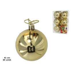 caja 12 bolas de navidad brillo oro 6cm (gerimport - 8430540499705)