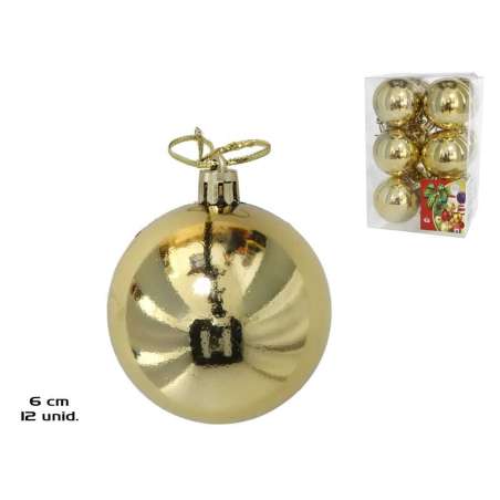 caja 12 bolas de navidad brillo oro 6cm (gerimport - 8430540499705)