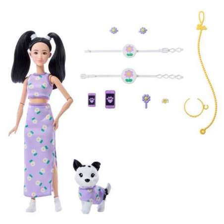 barbie twinning look muÑeca asiatica con perro (mattel - jfp39)