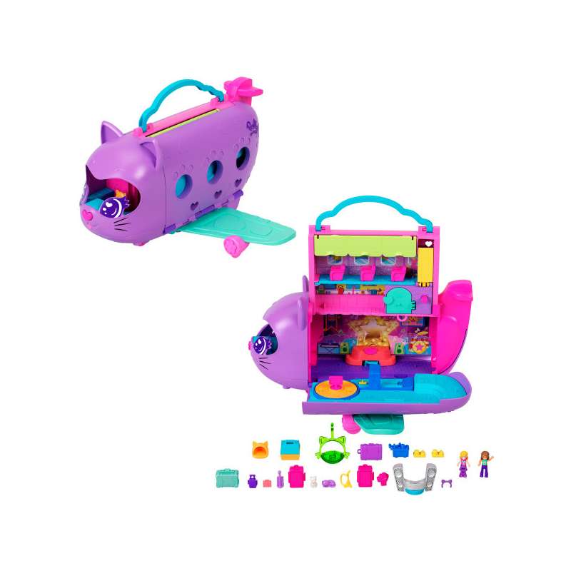 polly pocket cofre avion de gatito (mattel - hwp19)