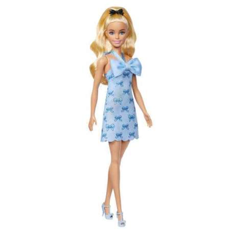 barbie fashionista rubia traje lazo azul (mattel - hyt93)