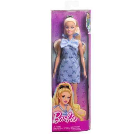 barbie fashionista rubia traje lazo azul (mattel - hyt93)