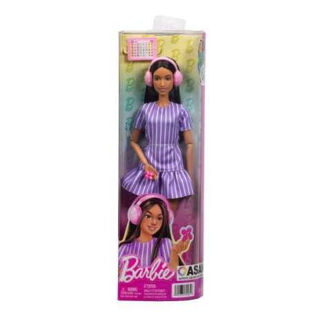 barbie fashionista vestido rayas moradas diversity (mattel - jjn58)