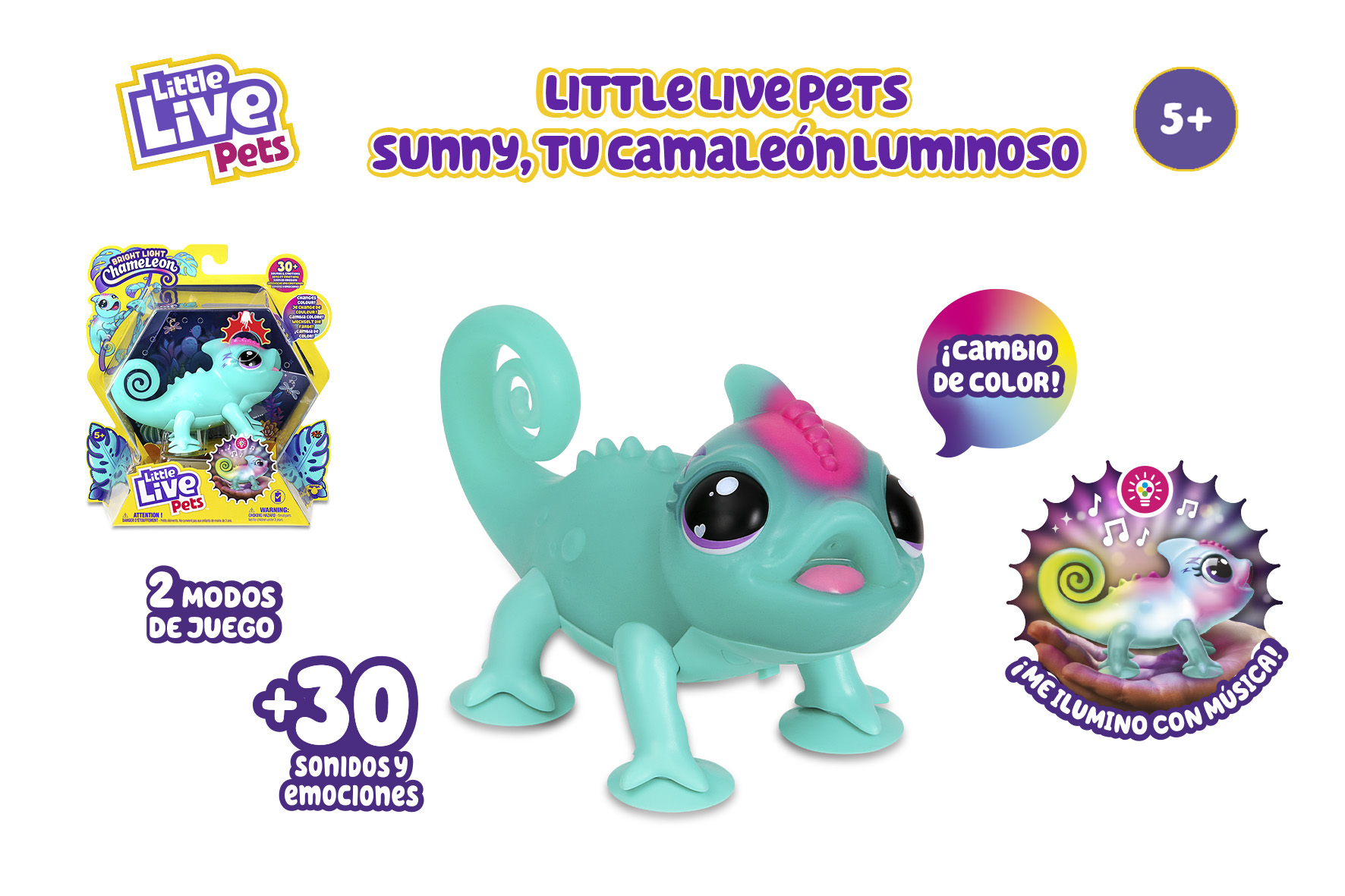 little live pets sunny camaleón luminoso (famosa - lp200000)
