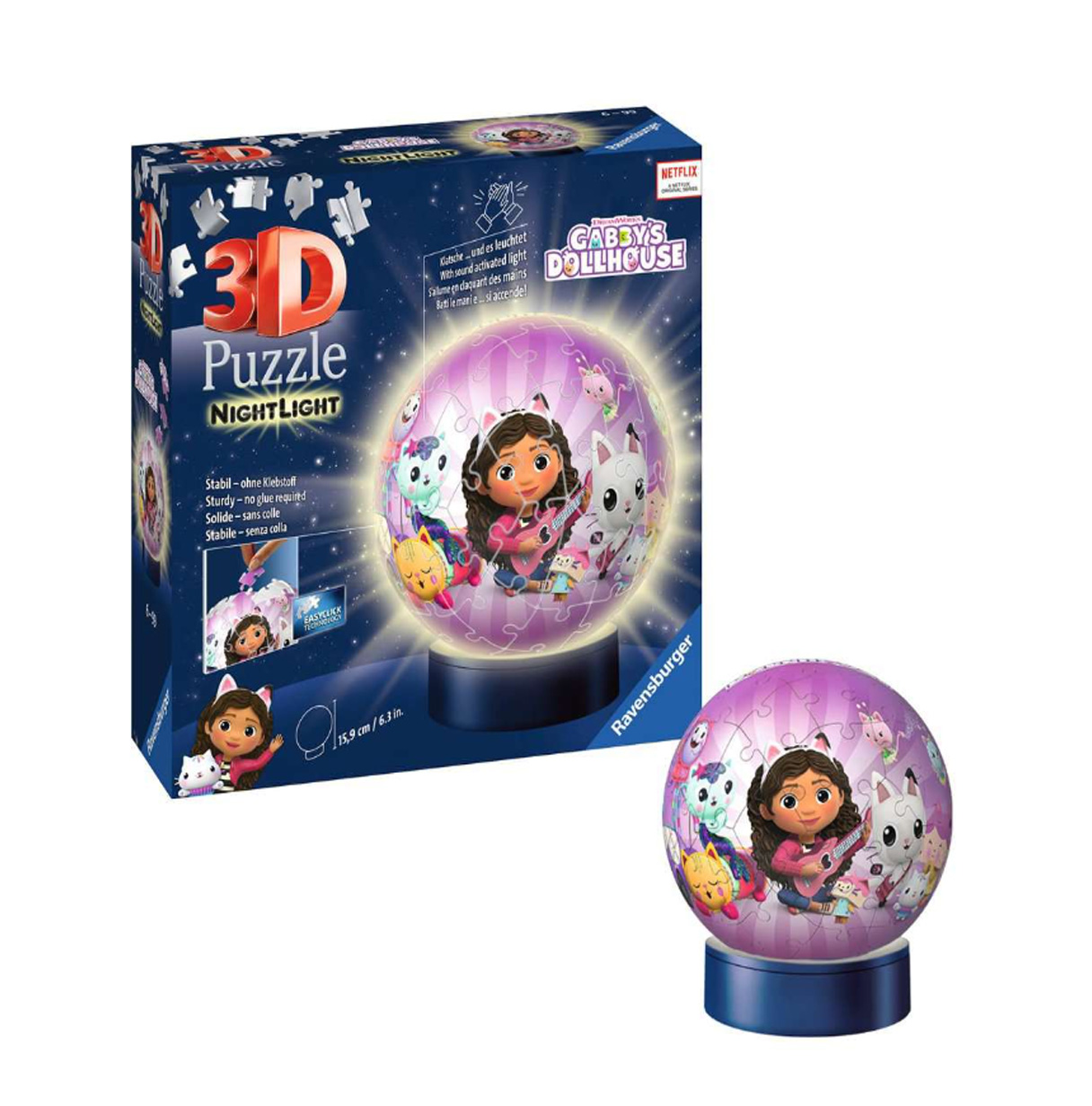puzzleball 3d 74 piezas gabby´s dollhouse luz  (ravensburger  - 11575 )
