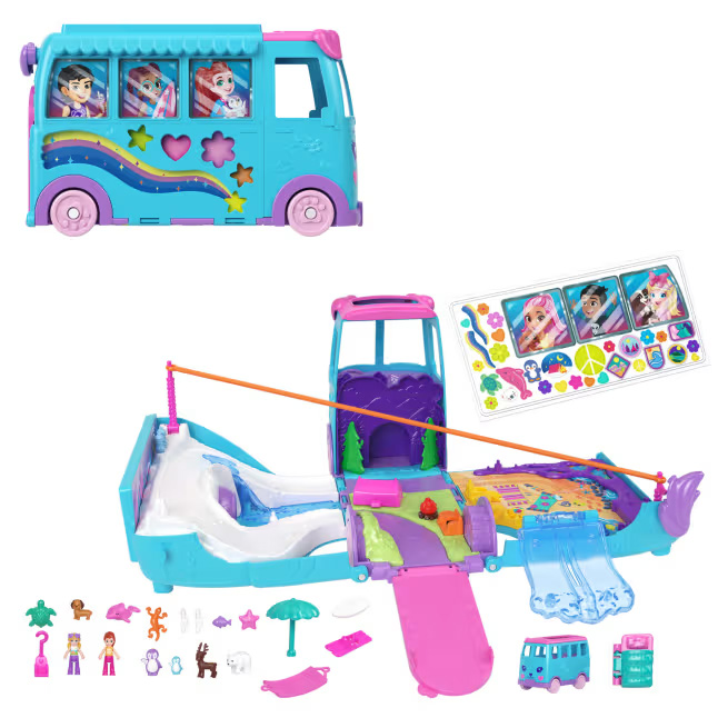 polly pocket aventura animal estuche furgoneta (mattel - jcc22)