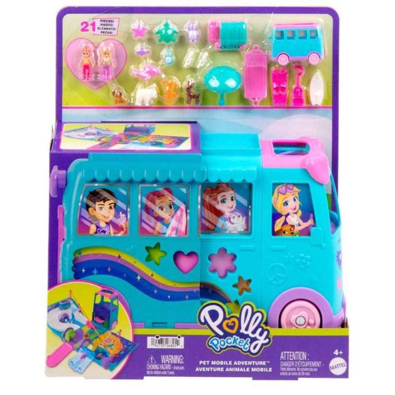 polly pocket aventura animal estuche furgoneta (mattel - jcc22)