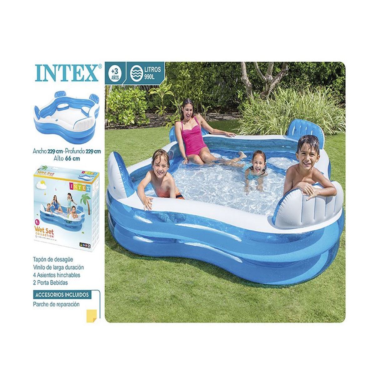 intex piscina con asientos 229x229x66 cm ( 56475)