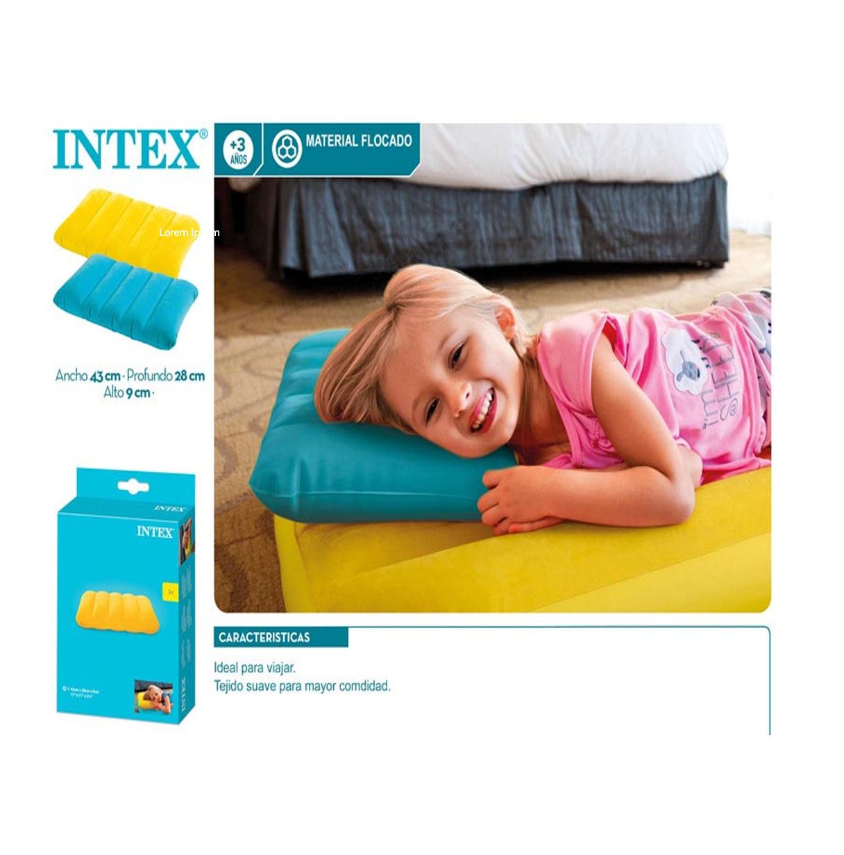 intex almohada flocada 2 colores 43x28x9 (68676) intex almohada flocada 2 colores 43x28x9 (68676)
