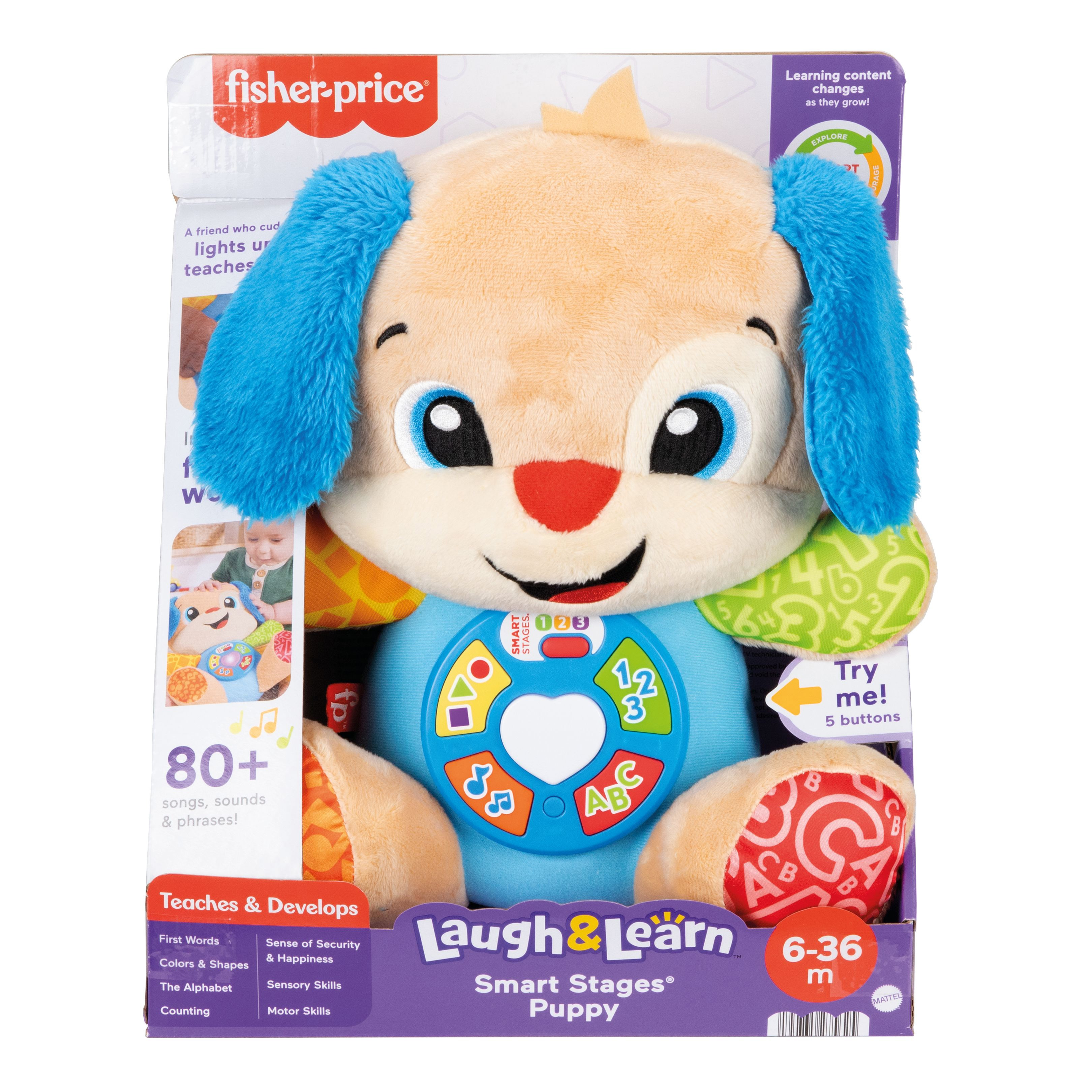 fisher-price peluche perrito rie y aprende (mattel - jfd26)