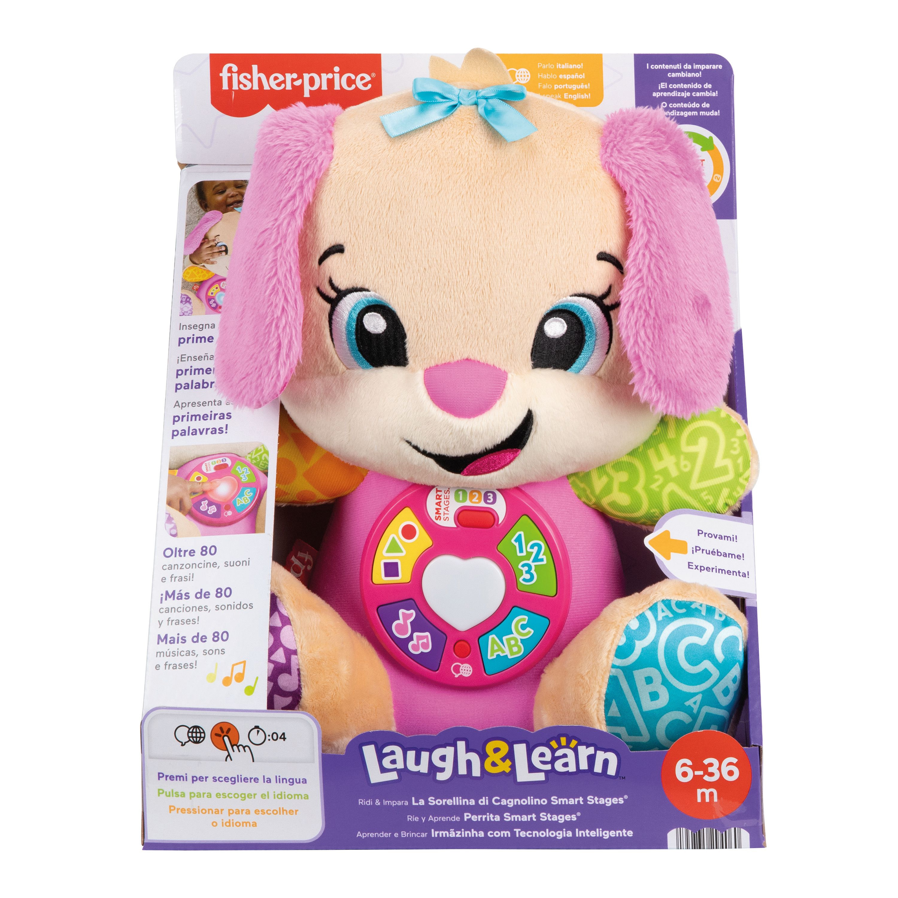 fisher-price peluche perrita rie y aprende (mattel - jfd35)