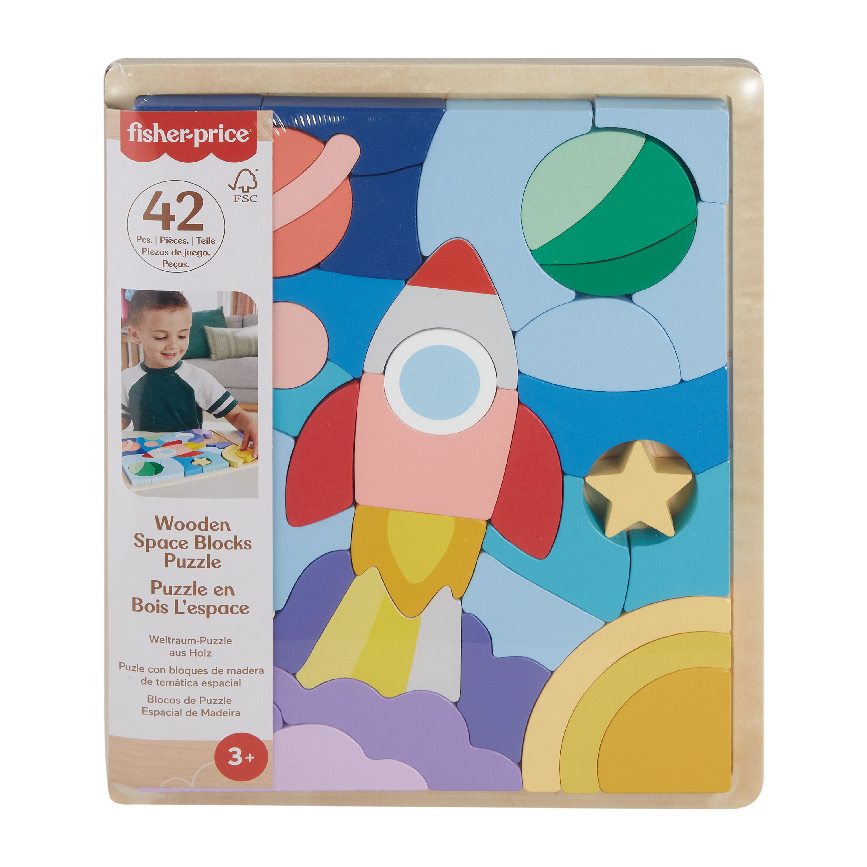 fisher-price puzzle madera del espacio (mattel - hxy42)