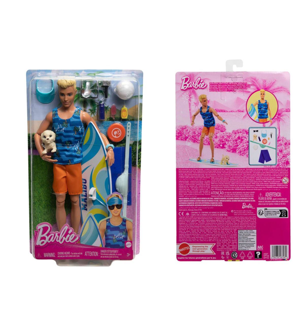 barbie ken con tabla de surf muñeco con accesorios de juguete, +3 años (mattel hpt50) barbie ken con tabla de surf muñeco con accesorios de juguete, +3 años (mattel hpt50)