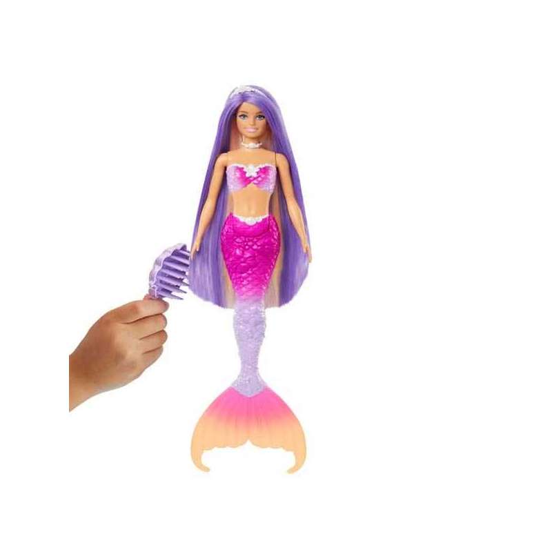 barbie muñeca sirena malibú que cambia de color con el agua con accesorios de moda y delfín, serie un toque de magia, juguete +3
