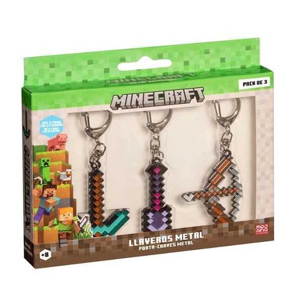 minecraft llavero metal pack 3 en caja