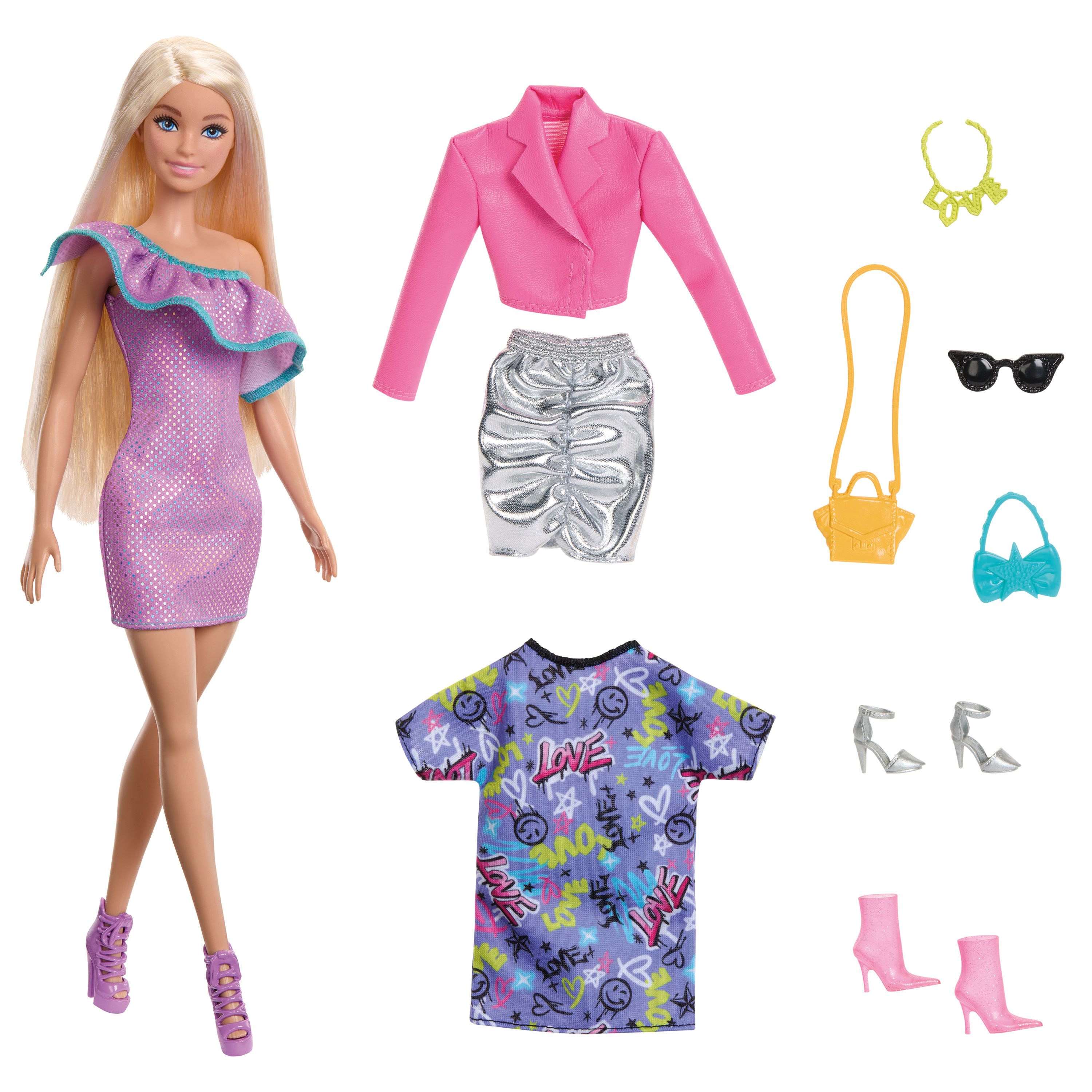 barbie fashionista con tres modas noche (mattel - hyt61)