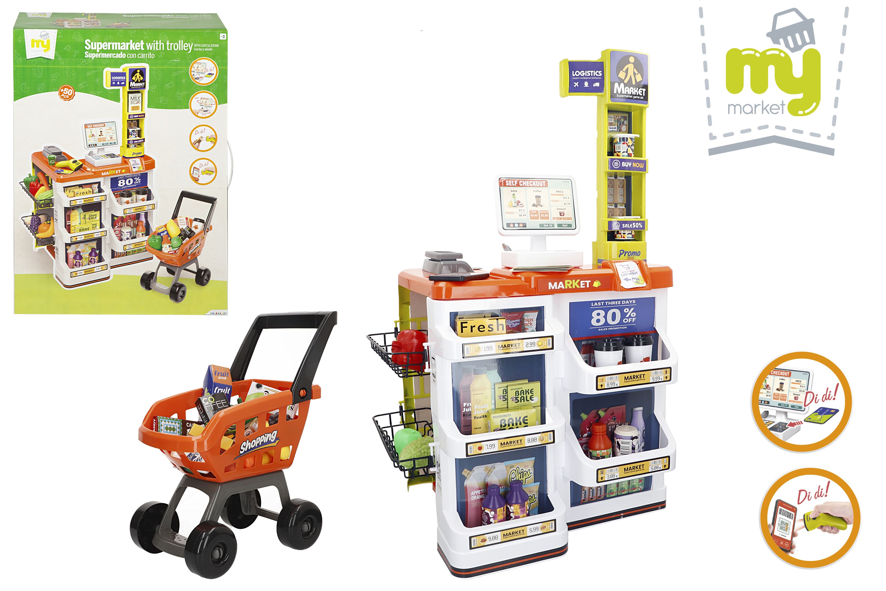 my home supermercado+carrito 60 piezas (color baby - 47965)