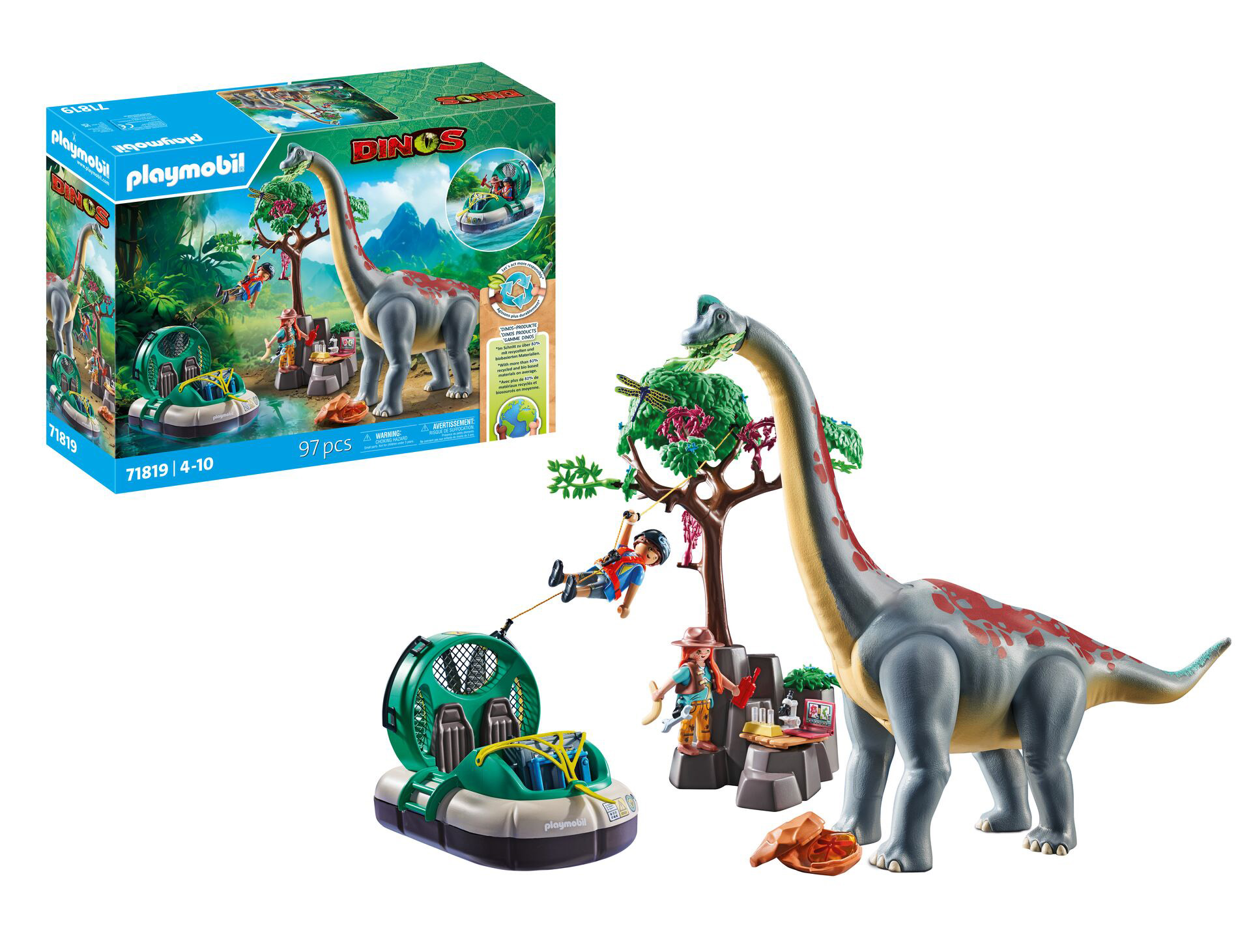 playmobil branquisaurio con aerodeslizador (71819)