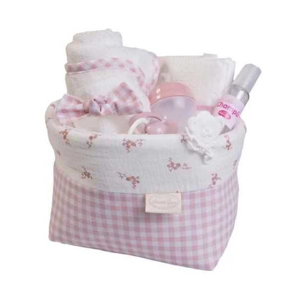 canastilla de tela de flores y vichy (muñecas antonio juan - 92325)