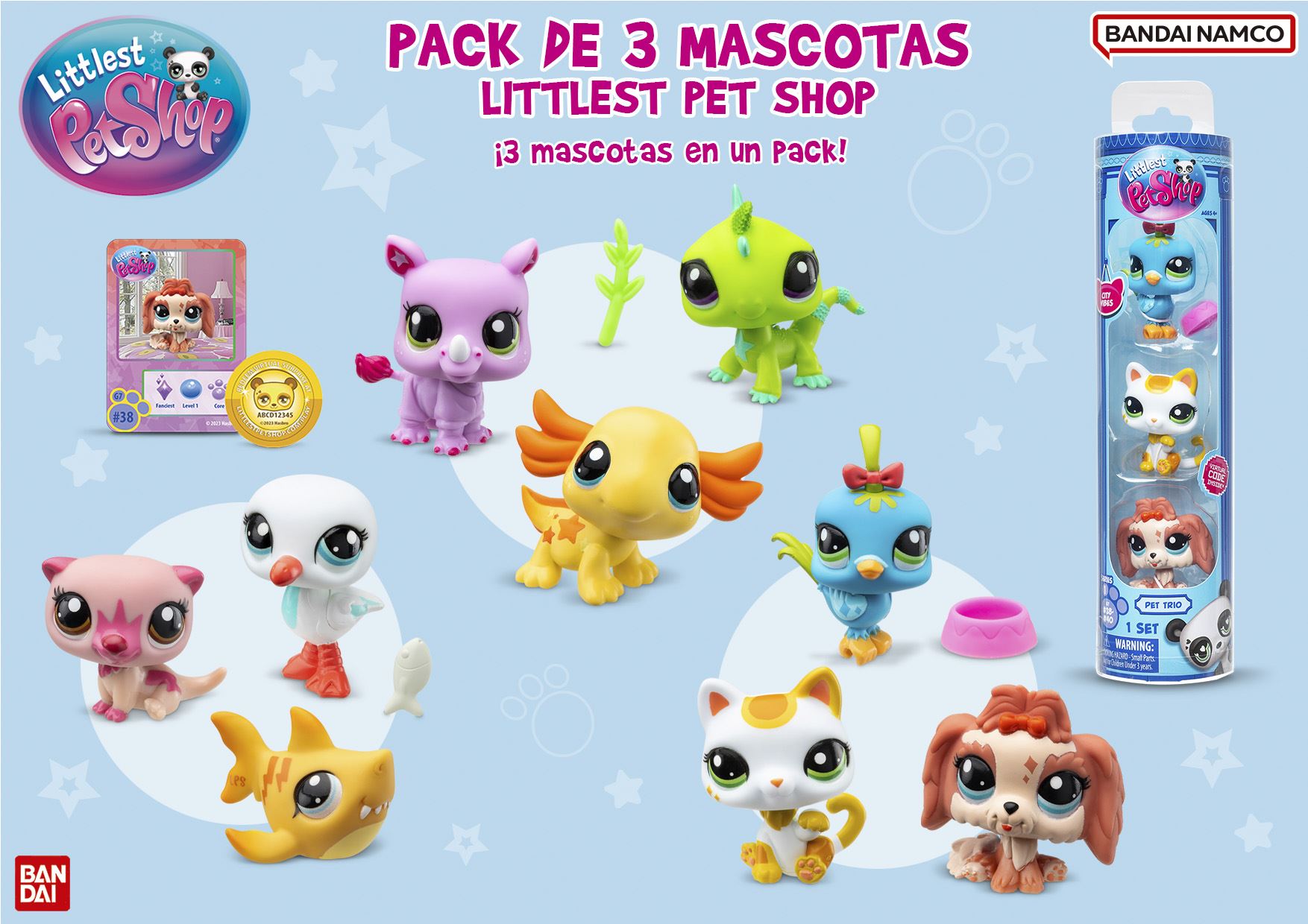 littlest pet shop pack 3 mascotas surtidas ( bandai - bf00550 )