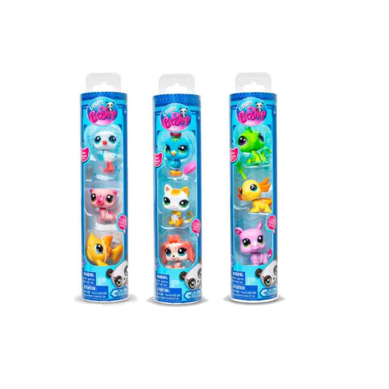 littlest pet shop pack 3 mascotas surtidas ( bandai - bf00550 )