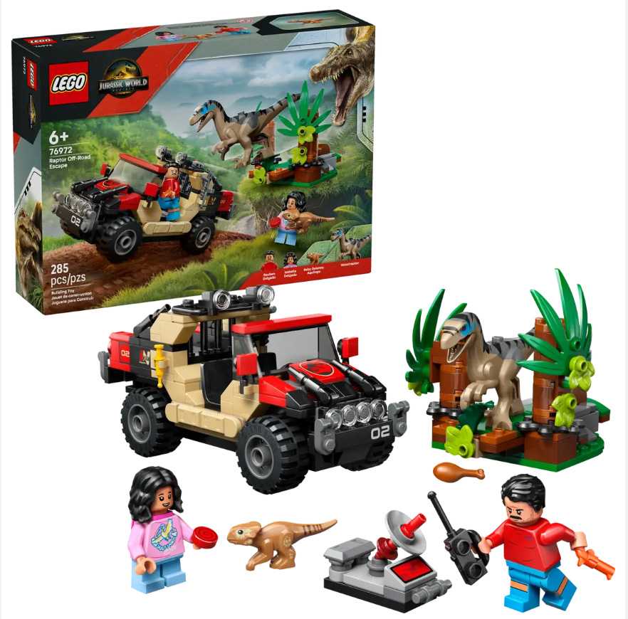 lego jurassic world huida en todoterreno y raptor al acecho ( 76972)