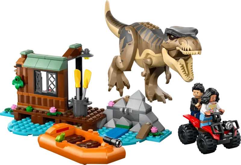 lego jurassic world huida por el rio y t-rex a la caza (76975)