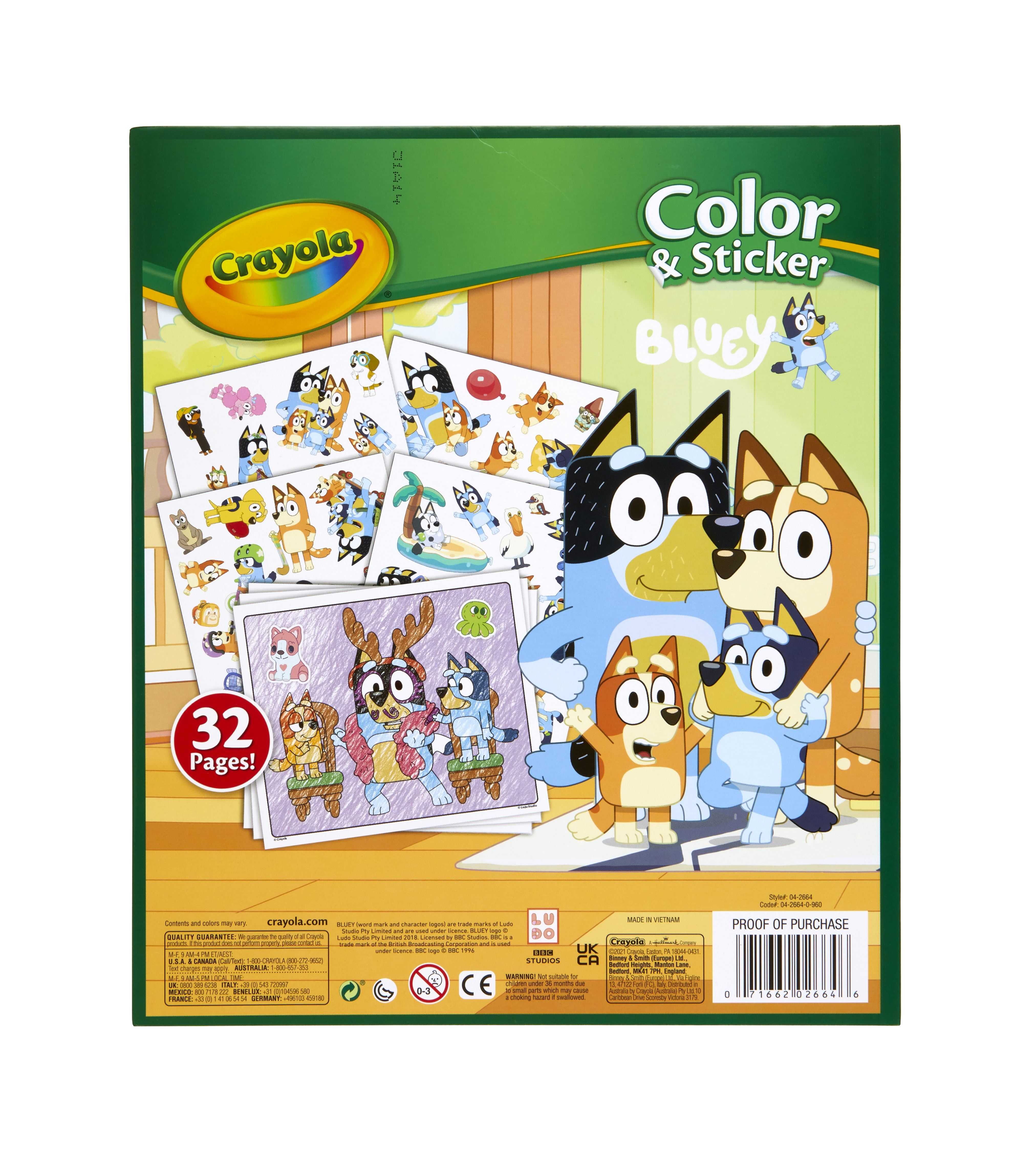 crayola libro colorear+stickers bluey (crayola - 04-2664)