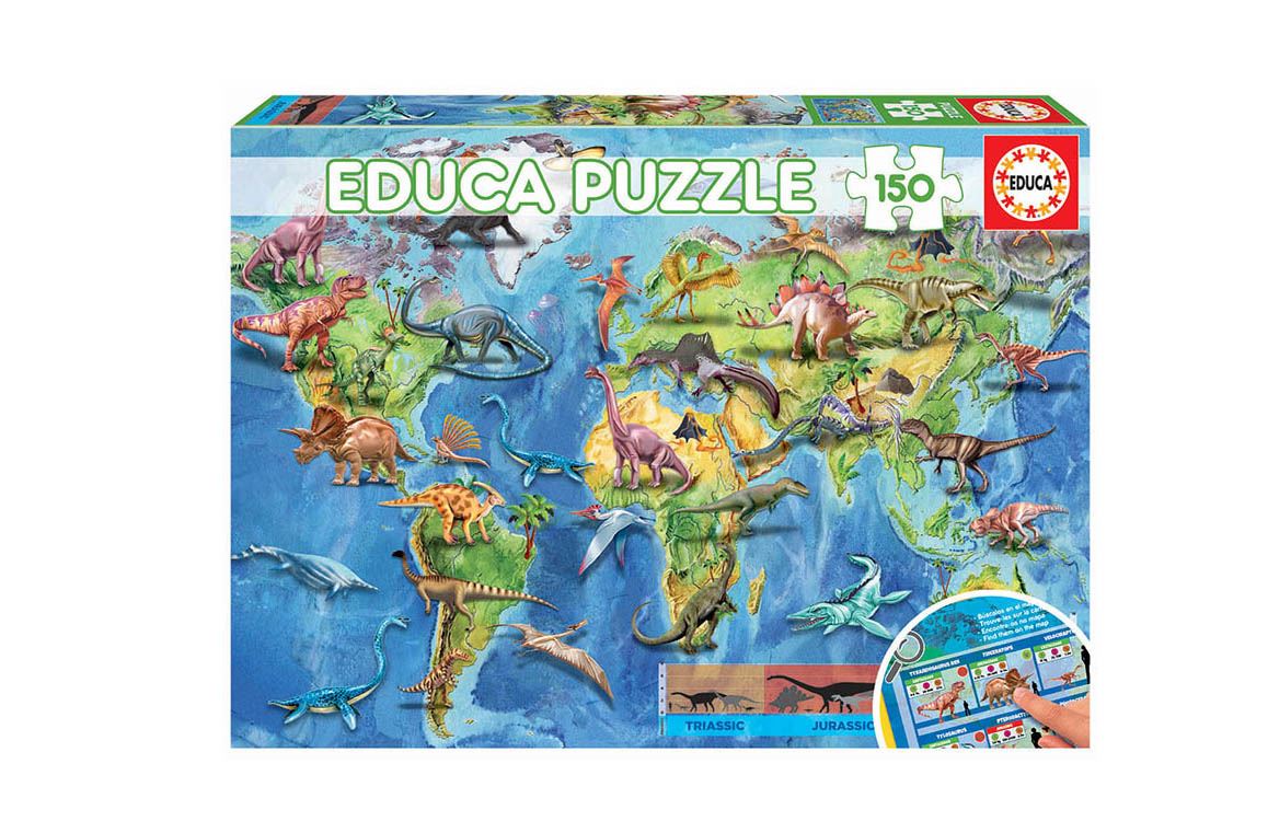 geopuzzle 150 piezas mapamundi dinosaurios (educa - 18997)
