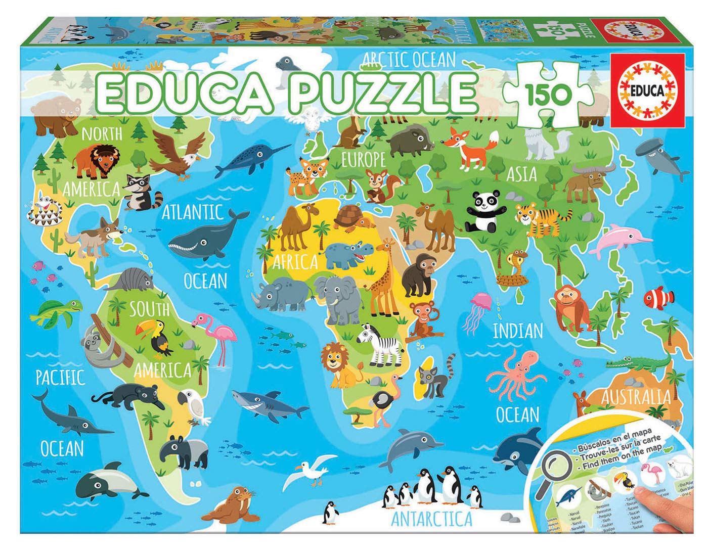 puzzle 150 mapamundi animales (educa - 18115)