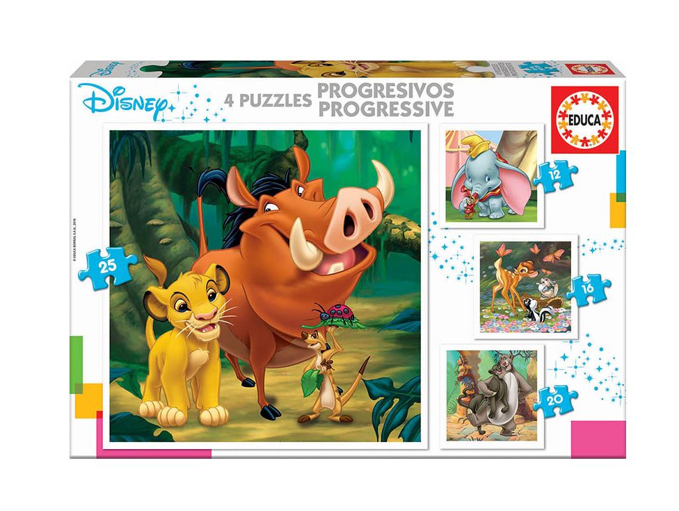 puzzle 4  progresivos disney animals (educa- 18104)