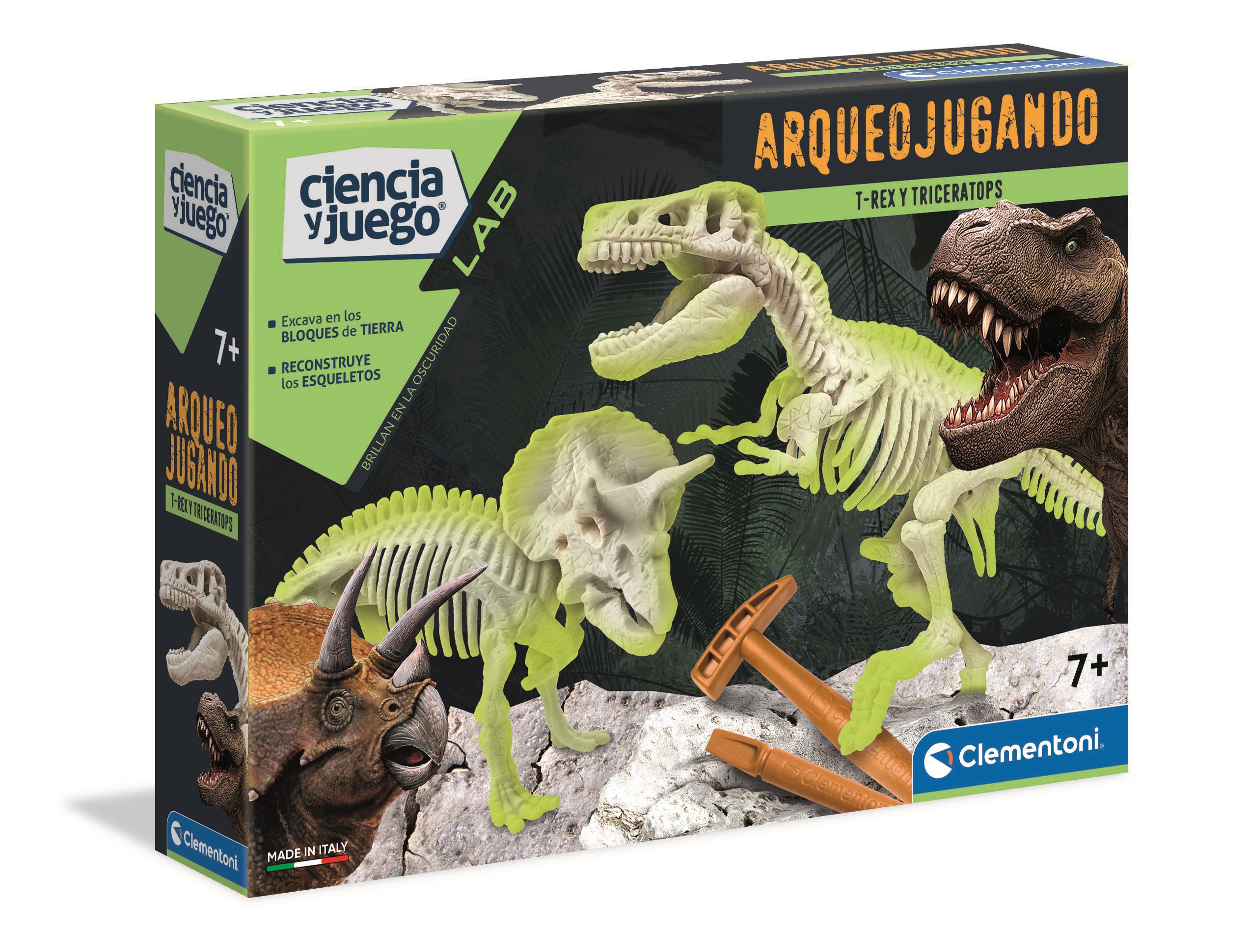 arqueojugando t-rex y triceratops fluor (clementoni - 55054)