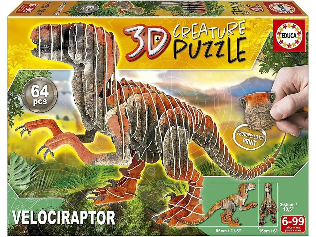 puzzle creature 3d 64 piezas velociraptor (educa - 19382)