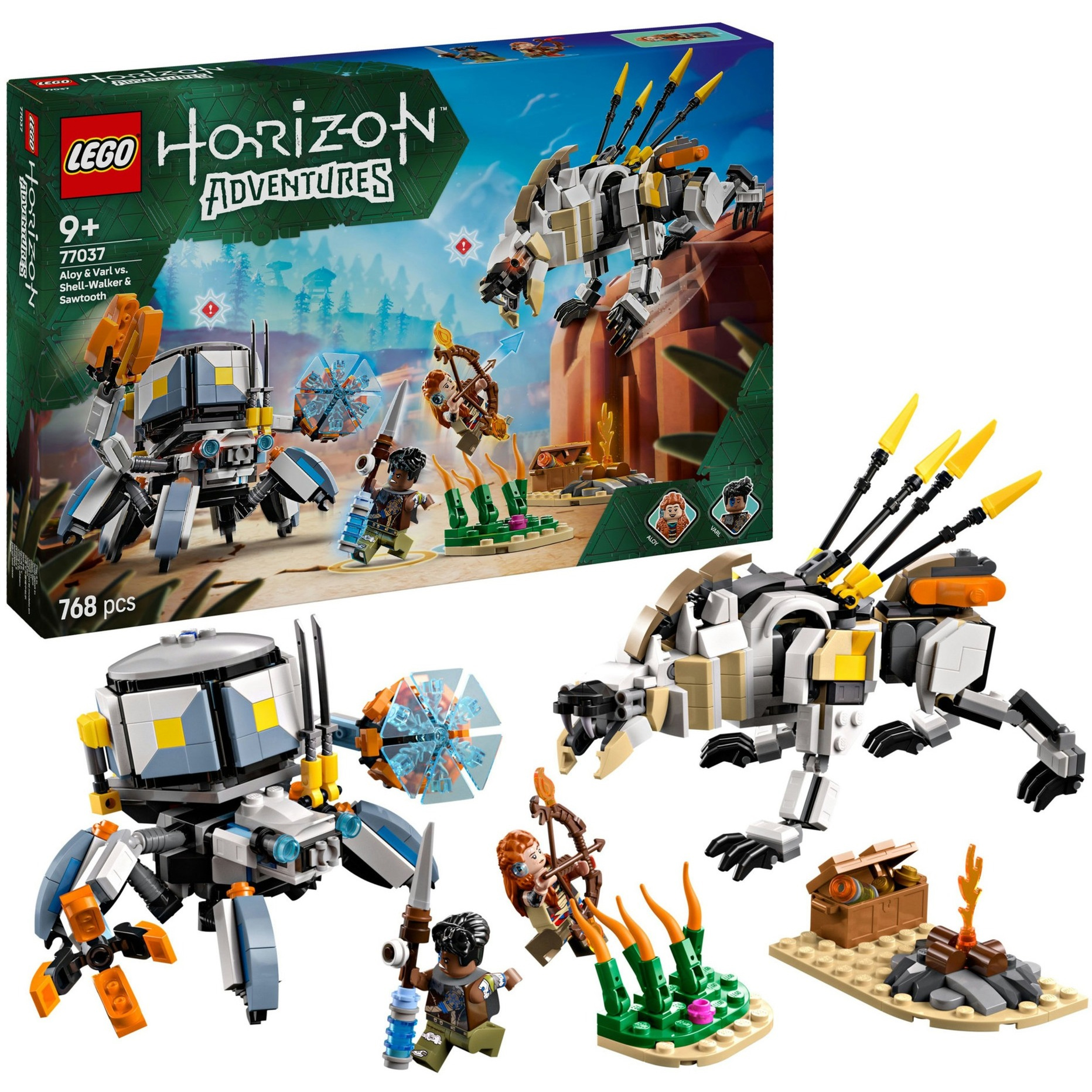 lego horizon aloy y varl vs cangrejo y dientes serados (lego - 77037)