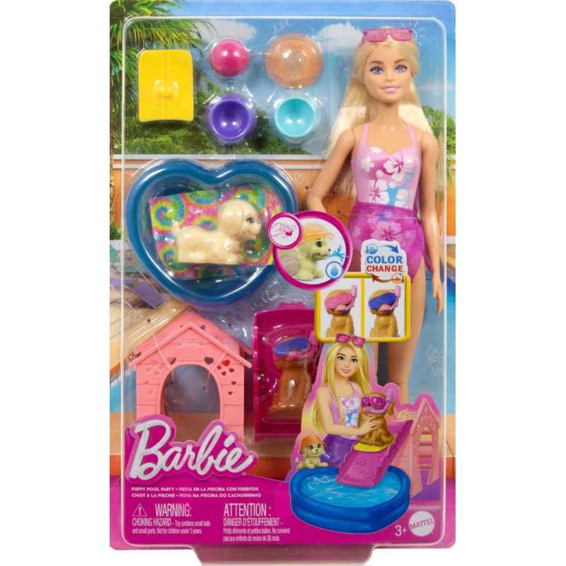 barbie y perritos en la piscina (mattel - jbf35)
