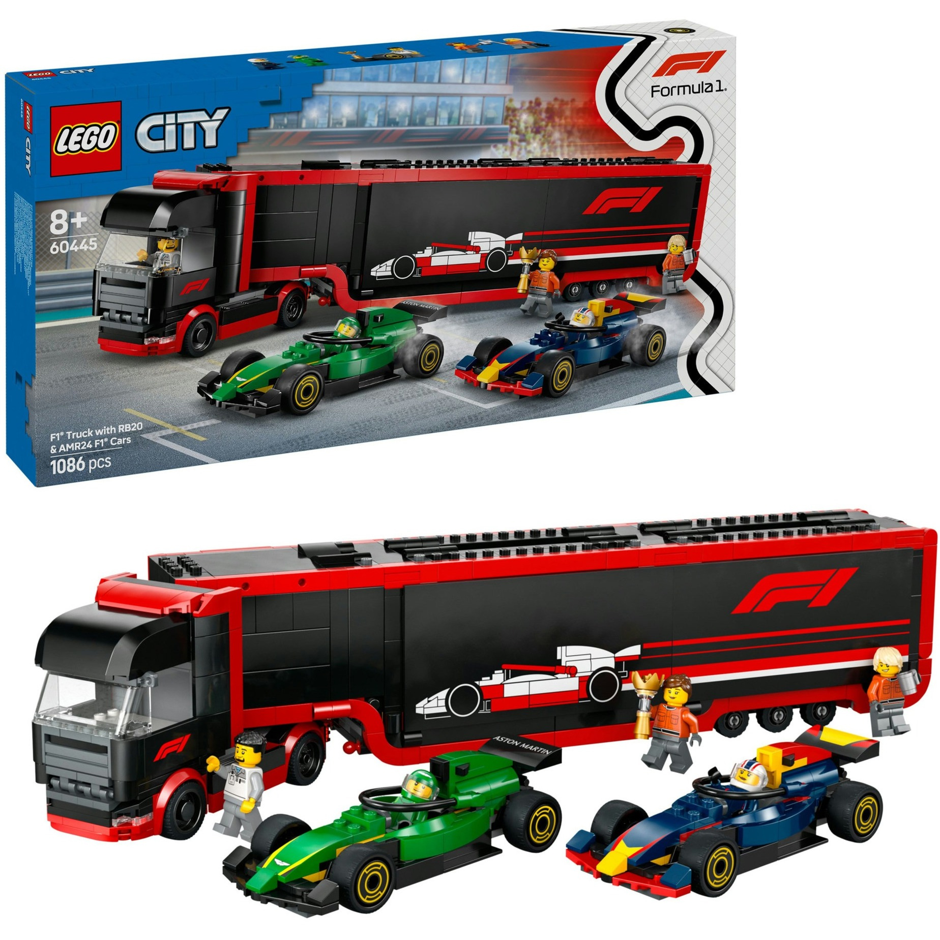 lego city f1 camion con coches rb20 y amr24 (lego - 60445)