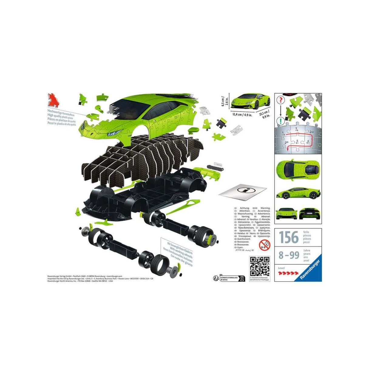 puzzle 3d 156 piezas lamborghini huracan verde ( ravensburger -11559 )