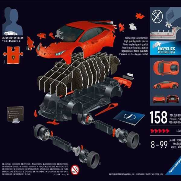 puzzle 3d 158 lamborghini huracan evo naranja (ravensburger - 12008052)