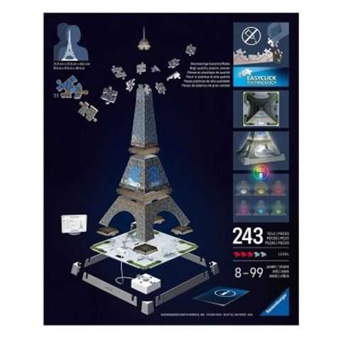 puzzle 3d 243 torre eiffel con luz led (ravensburger - 12008024)