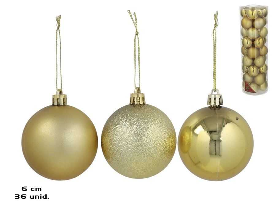 set 36 bolas tubo motley oro 6cm (gerimport - 8430540588898)