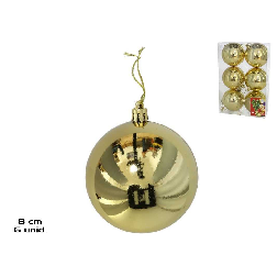 caja 6 bolas de navidad brillo oro 8cm ( gerimport - 8430540499972)