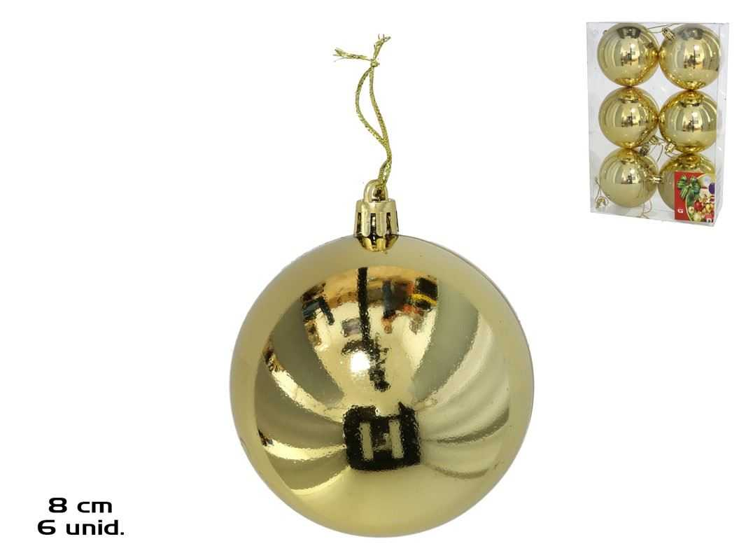 caja 6 bolas de navidad brillo oro 8cm ( gerimport - 8430540499972)