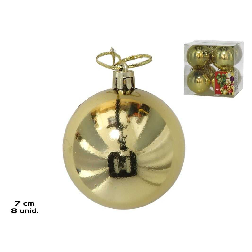 caja 8 bolas de navidad brillo oro 7 cm (gerimport - 8430540499767)