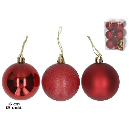 set 12 bolas de navidad rojas 6 cm 3 surtidas (gerimport - 8430540109123)