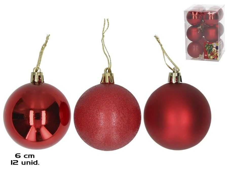 set 12 bolas de navidad rojas 6 cm 3 surtidas (gerimport - 8430540109123)