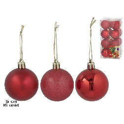 set 16 bolas de navidad rojo 5cm 3 surtidas (gerimport - 8430540109109)