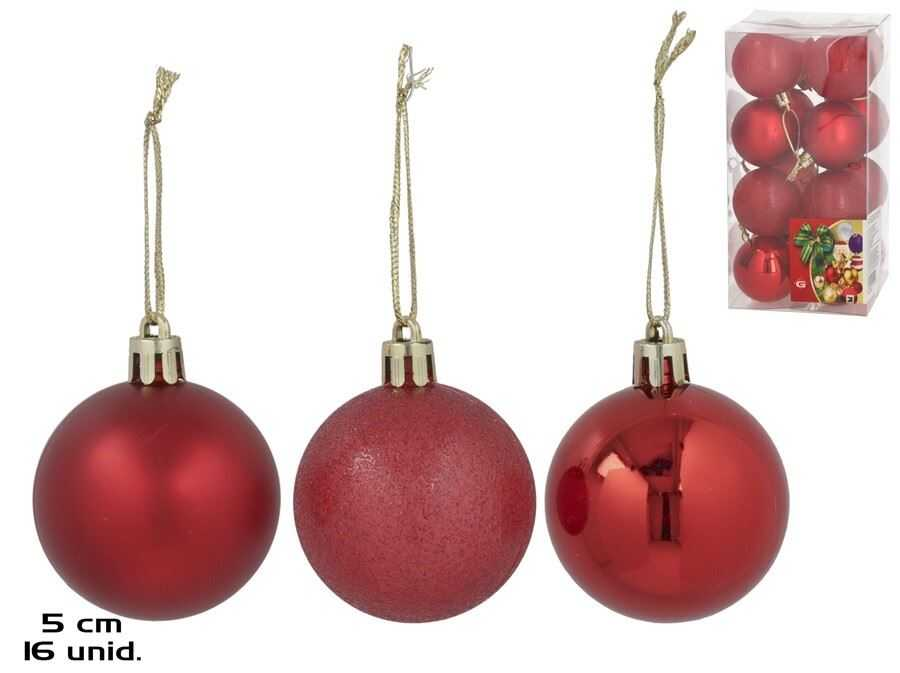 set 16 bolas de navidad rojo 5cm 3 surtidas (gerimport - 8430540109109)