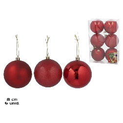 caja 6 bolas de navidad rojas 8cm 3 surtidas (gerimport - 8430540355193)
