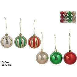 maletin x12 bolas sam oro-rojo-verde 8 cm (gerimport - 8445393354828)