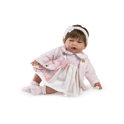 muÑeca anita, vestido blanco y rosa con chaqueta
